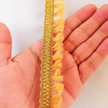 Latte Brown Tassels Trim, Gold Fringe Trim, Beaded Trim